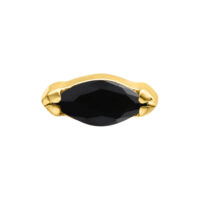 Goldener Aufsatz mit Diamantschwarzem Kristall, 0,8 mm Goldener Titanaufsatz mit ovalem, diamantschwarzem Kristall auf weißem Hintergrund