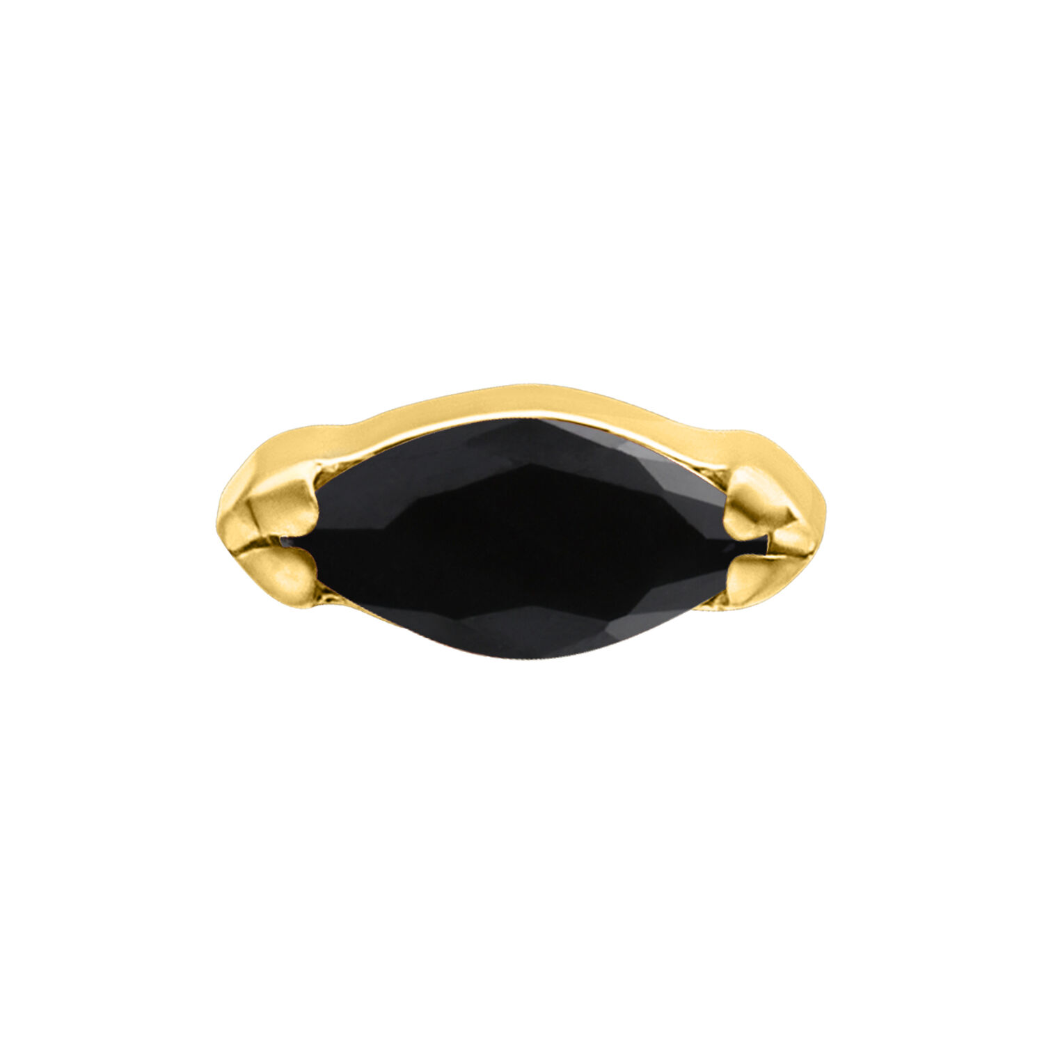 Goldener Aufsatz mit Diamantschwarzem Kristall, 0,8 mm Goldener Titanaufsatz mit ovalem, diamantschwarzem Kristall auf weißem Hintergrund