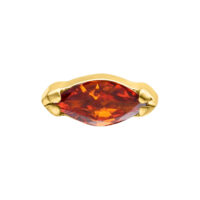 Dunkelroter Marquise Piercing Aufsatz 0,8 mm Goldener Piercing Aufsatz mit dunkelrotem Marquise-Kristall auf weißem Hintergrund