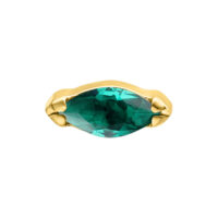 Smaragdgrüner Marquise Aufsatz 0,8 mm Goldener Aufsatz mit smaragdgrünem Kristall auf weißem Hintergrund