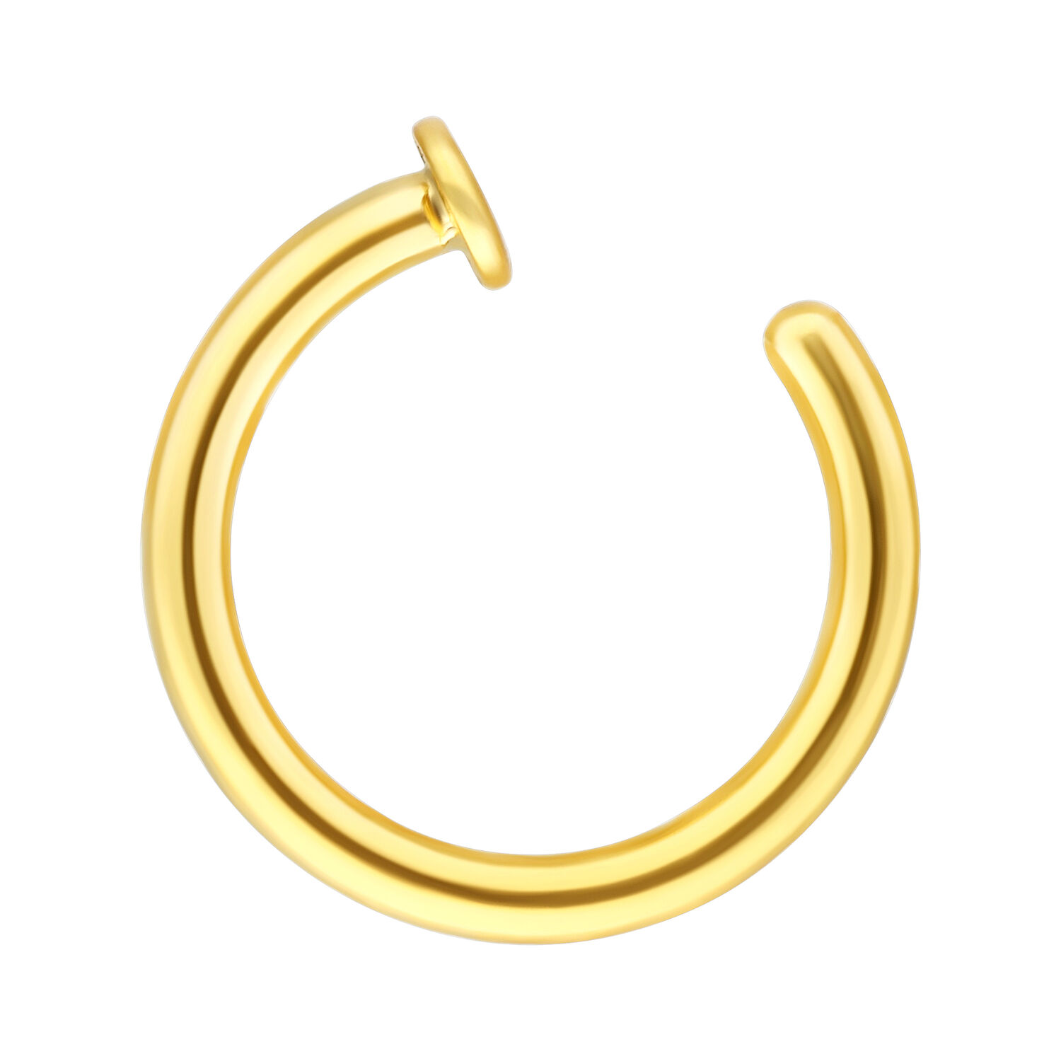Goldener Nasenring aus Chirurgenstahl Offener goldener Nasenring aus Chirurgenstahl 316L auf weißem Hintergrund