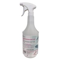 Sprühflasche mit Wischdesinfektion Lemon Fresh auf weißem Hintergrund