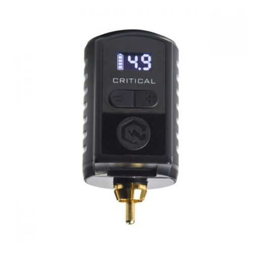 Schwarze RCA-Batterie mit digitalem Display und goldener Verbindung