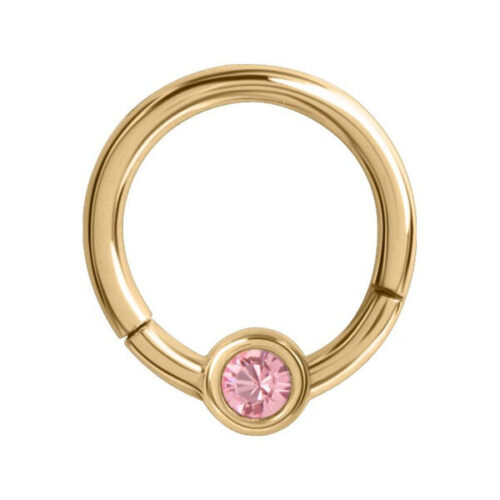 Goldener Piercing-Ring mit rosa Kristall, Durchmesser 7mm