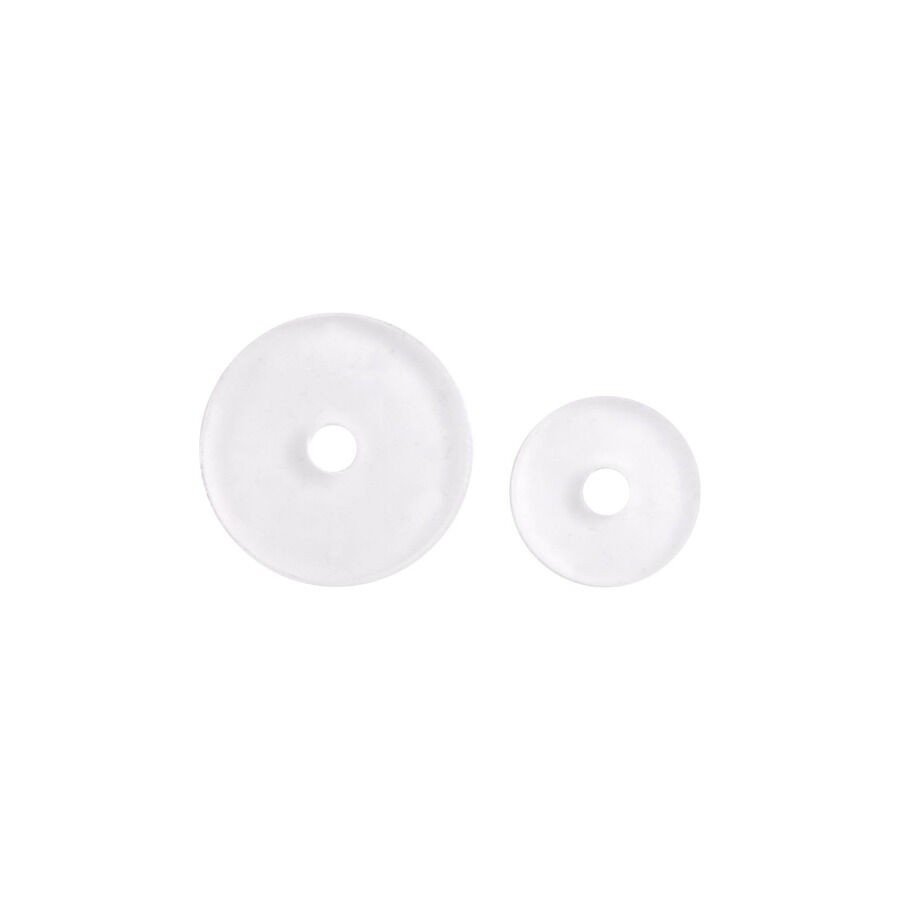 Transparente Silikon Discs für Piercings Zwei transparente Silikon Discs auf weißem Hintergrund, große und kleine Größe