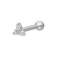 Trinity Earbarbell Silber mit Kristallen Silberner Trinity Earbarbell mit drei kristallklaren Steinen auf weißem Hintergrund
