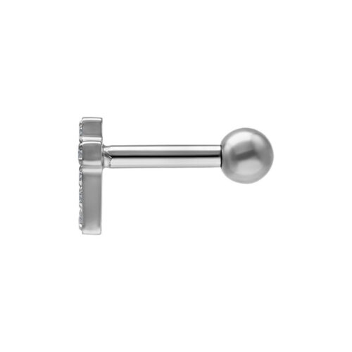 Silberner Ohr Barbell mit Kristallkreuz und Kugel auf weißem Hintergrund
