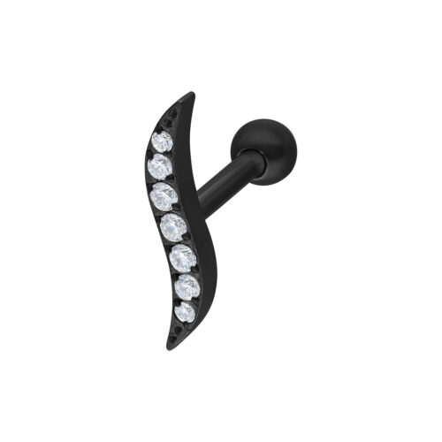Schwarzer Ohr Barbell mit wellenförmigem Design und klaren Zirkonsteinen