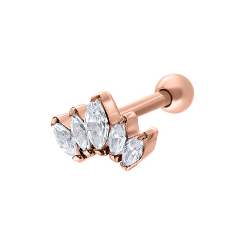 Roségold Ohr Barbell mit kristallklaren Lotusblüten auf weißem Hintergrund