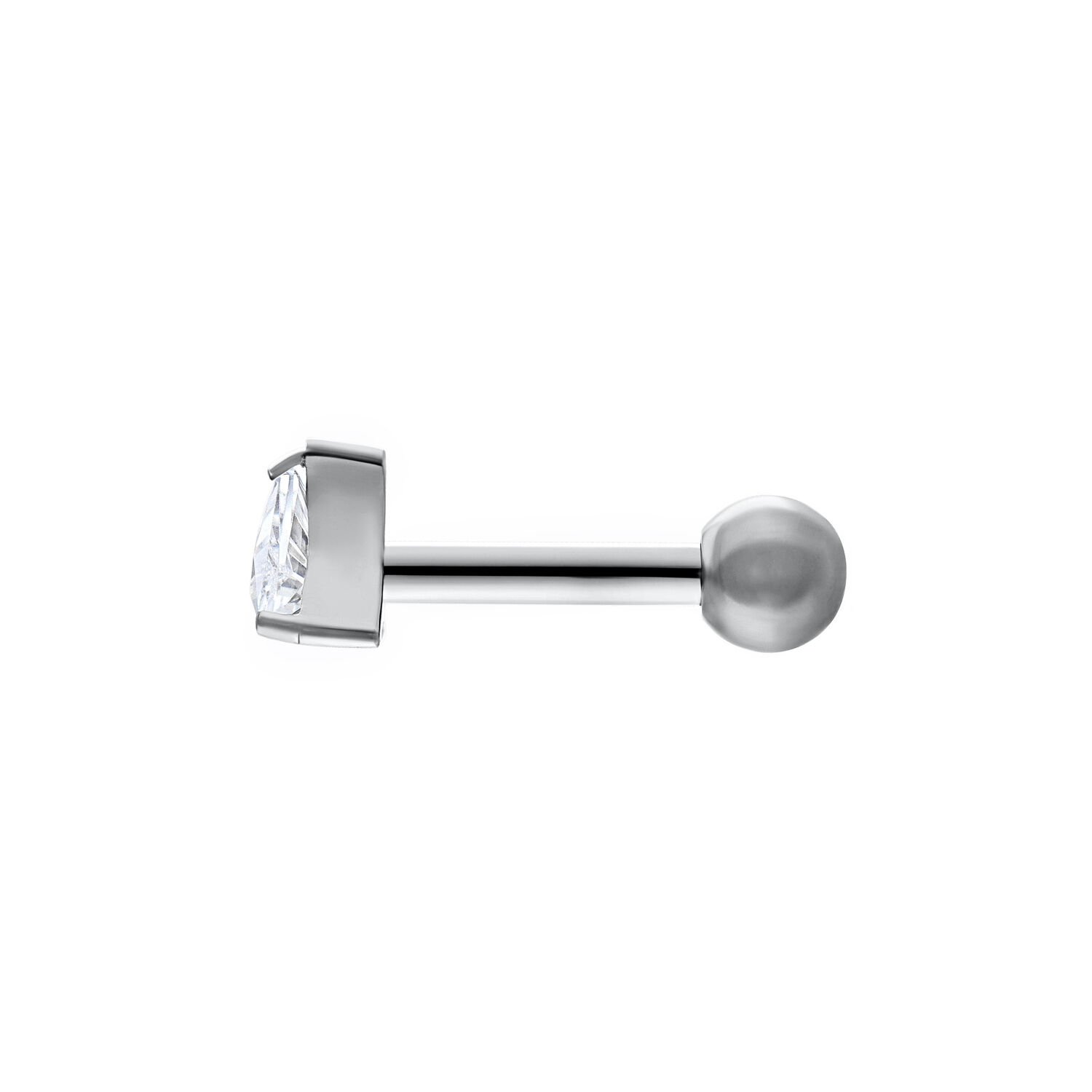 Kristall Ohr Barbell in Dreiecksform, Titan Ohr Barbell aus Titan mit dreieckigem Kristall auf weißem Hintergrund