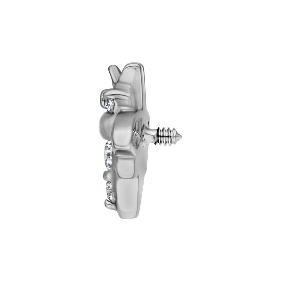 Silberner Bienenaufsatz mit Kristallen, 0,8 mm Silberner Bienenaufsatz aus Chirurgenstahl mit Kristallen, Gewindedurchmesser 0,8 mm