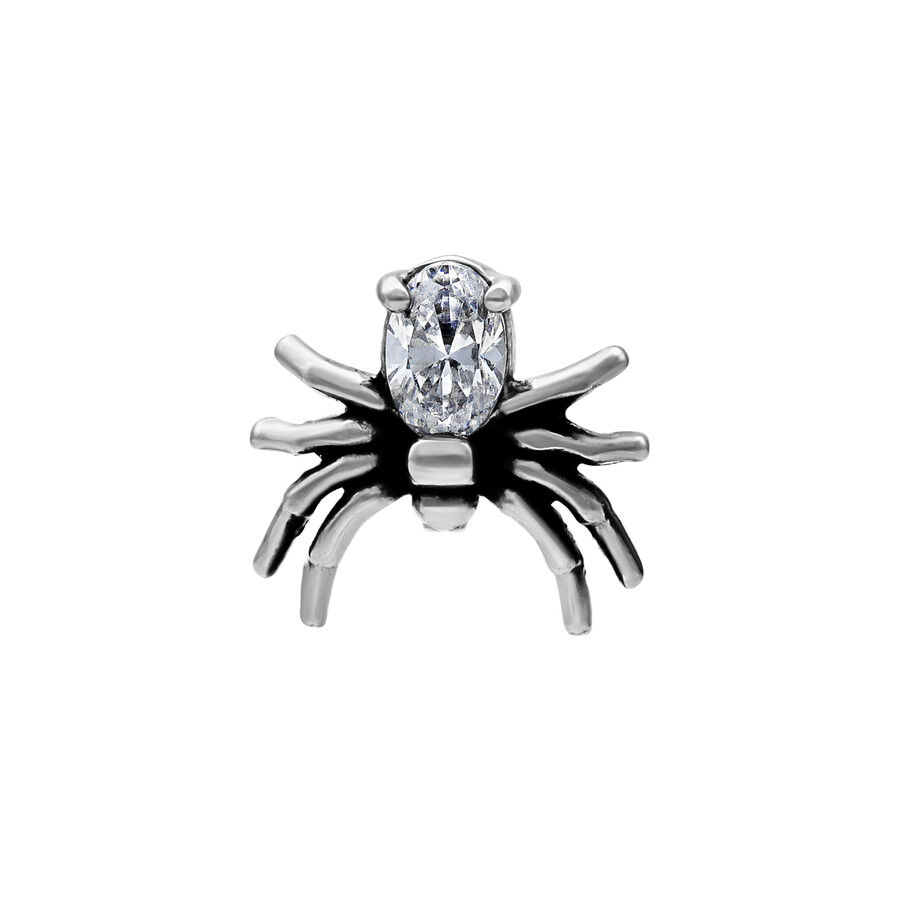 Silberner Spider-Aufsatz mit Kristall 0,8 mm Silberner Spider-Aufsatz aus Chirurgenstahl mit klarem Kristall, 0,8 mm Gewinde