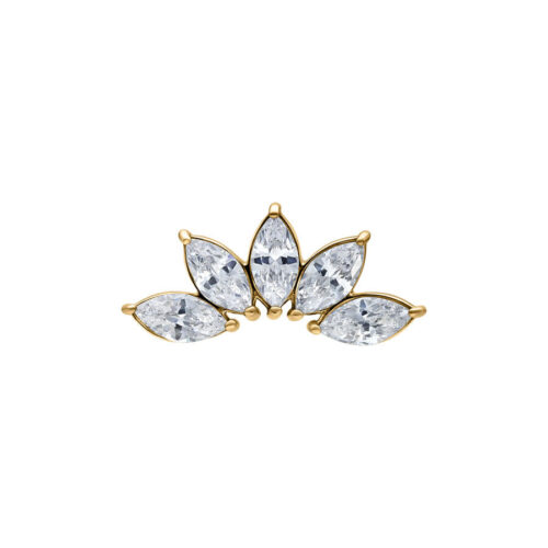 Goldener Marquise Aufsatz mit Kristallen, 0,8 mm Gewinde, auf weißem Hintergrund