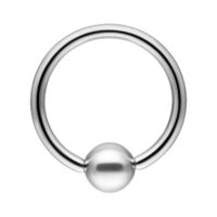 Silberner Implantation Ball Closure Ring Silberner Chirurgenstahl-Ring mit Kugelverschluss auf weißem Hintergrund