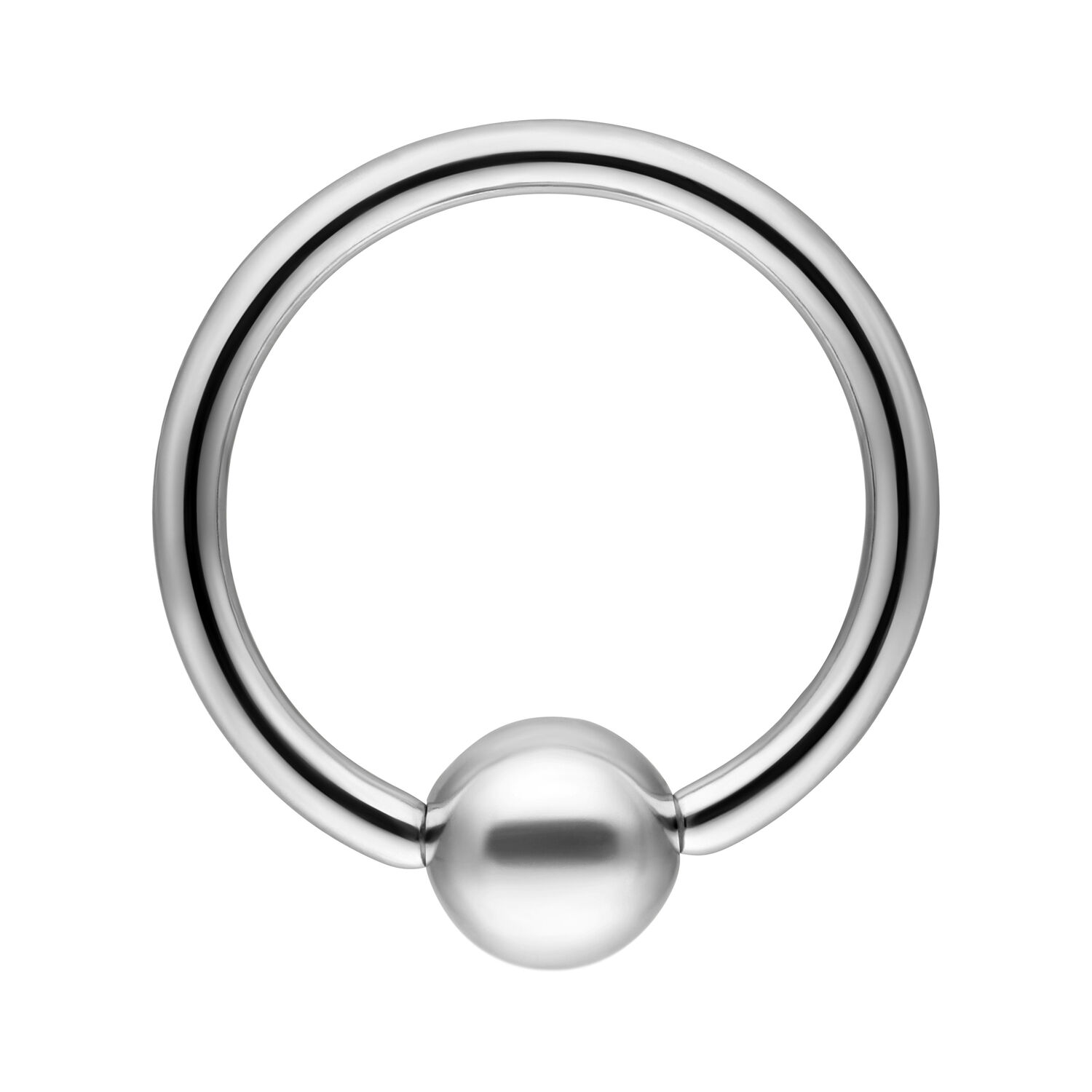 Silberner Implantation Ball Closure Ring Silberner Chirurgenstahl-Ring mit Kugelverschluss auf weißem Hintergrund