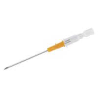 Medizinische Piercingnadel aus Chirurgenstahl Piercingnadel aus Chirurgenstahl mit transparentem Griff auf weißem Hintergrund