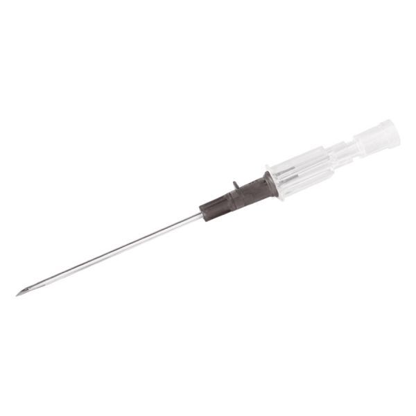Medizinische Piercingnadel aus Chirurgenstahl Piercingnadel aus Chirurgenstahl mit transparentem Griff auf weißem Hintergrund