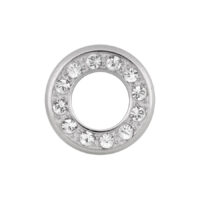 Silberner Piercing-Aufsatz mit Kristallen Runder silberner Piercing-Aufsatz mit klaren Kristallen auf weißem Hintergrund