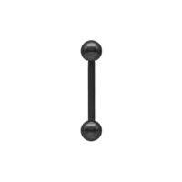 Schwarze Titan Barbell mit Außengewinde Schwarze Titan Barbell mit zwei Kugeln auf weißem Hintergrund