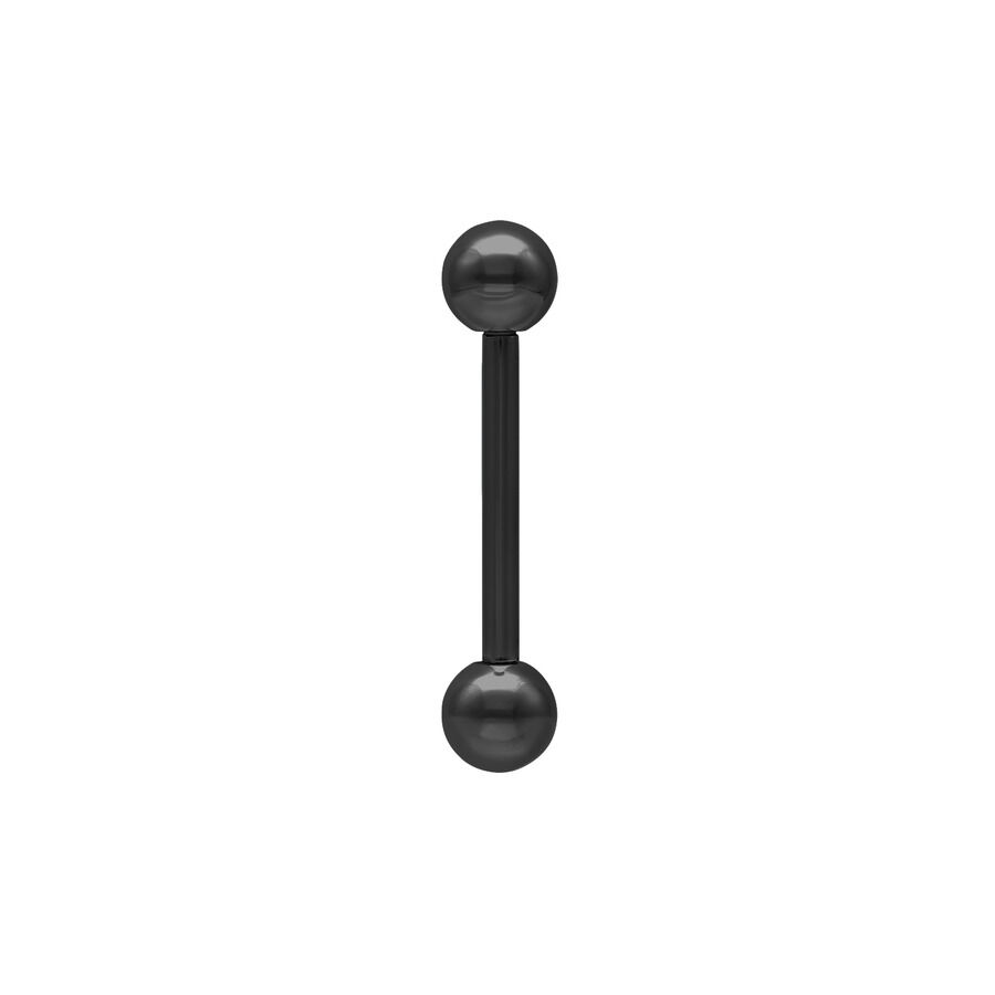 Schwarze Titan Barbell mit Außengewinde Schwarze Titan Barbell mit zwei Kugeln auf weißem Hintergrund
