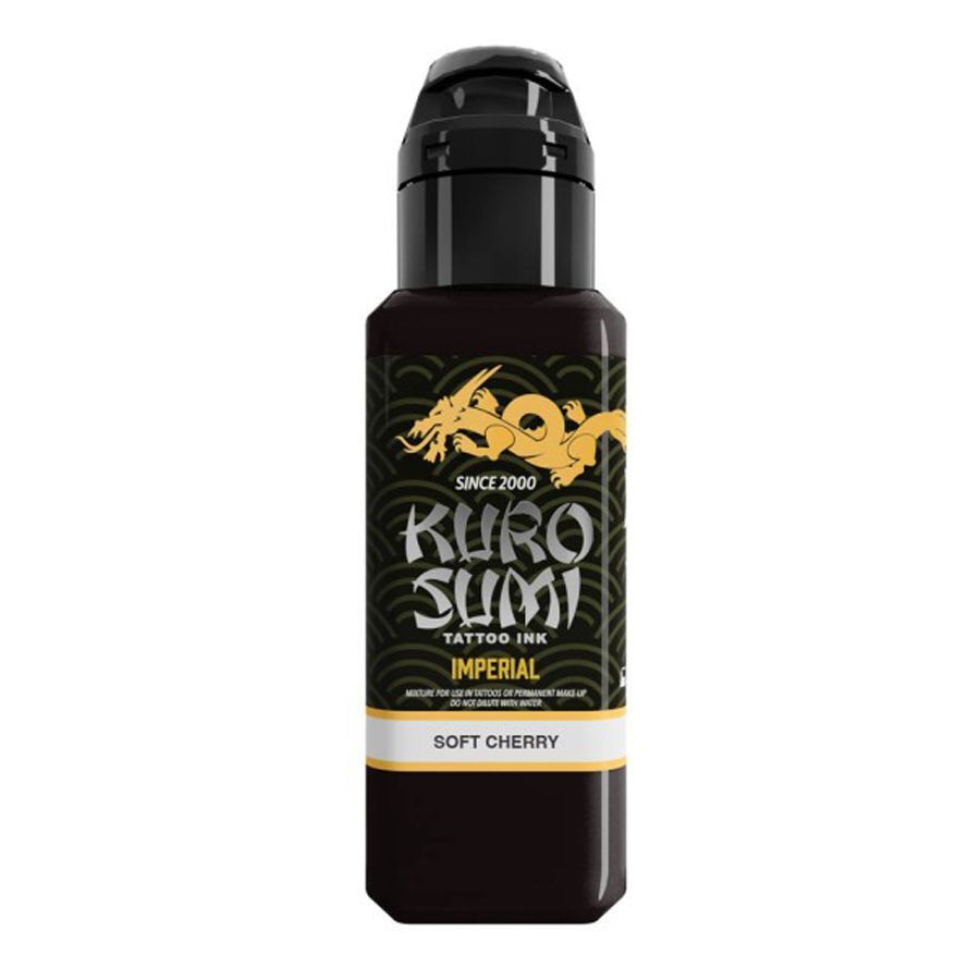 Flasche Kuro Sumi Imperial Soft Cherry Tattoofarbe, 44 ml, schwarzer Verschluss