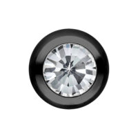 Schwarze Piercingkugel mit klarem Kristall Schwarze Piercingkugel aus Chirurgenstahl mit klarem Kristall vor weißem Hintergrund