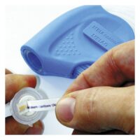 MELAcontrol Praxis-Set für Sterilisation Nahaufnahme eines blauen MELAcontrol Praxis-Sets mit Sterilisationsindikator