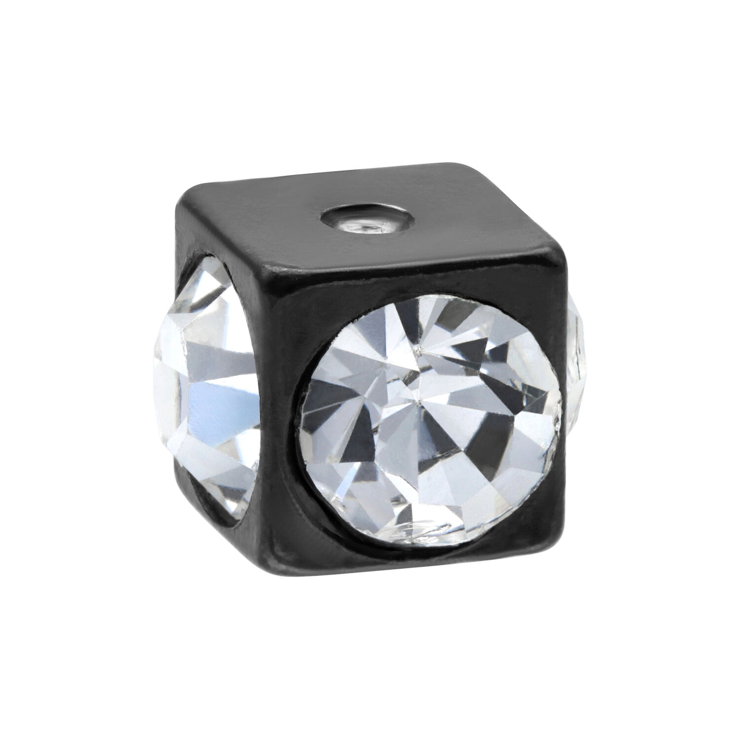 Schwarzer Cube-Aufsatz mit Kristall Schwarzer Würfelaufsatz aus Chirurgenstahl mit klaren Kristallen