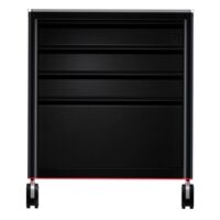 Schwarze Tattoo Workstation aus Aluminium Schwarze Tattoo Workstation 2.0 aus Aluminium mit Rollen auf weißem Hintergrund