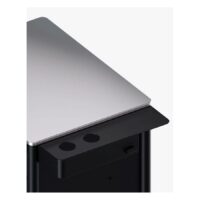 Meta Tattoo Workstation Ultimate 2.0 in Schwarz Schwarze Tattoo-Workstation aus Aluminium mit flacher Oberfläche auf weißem Hintergrund