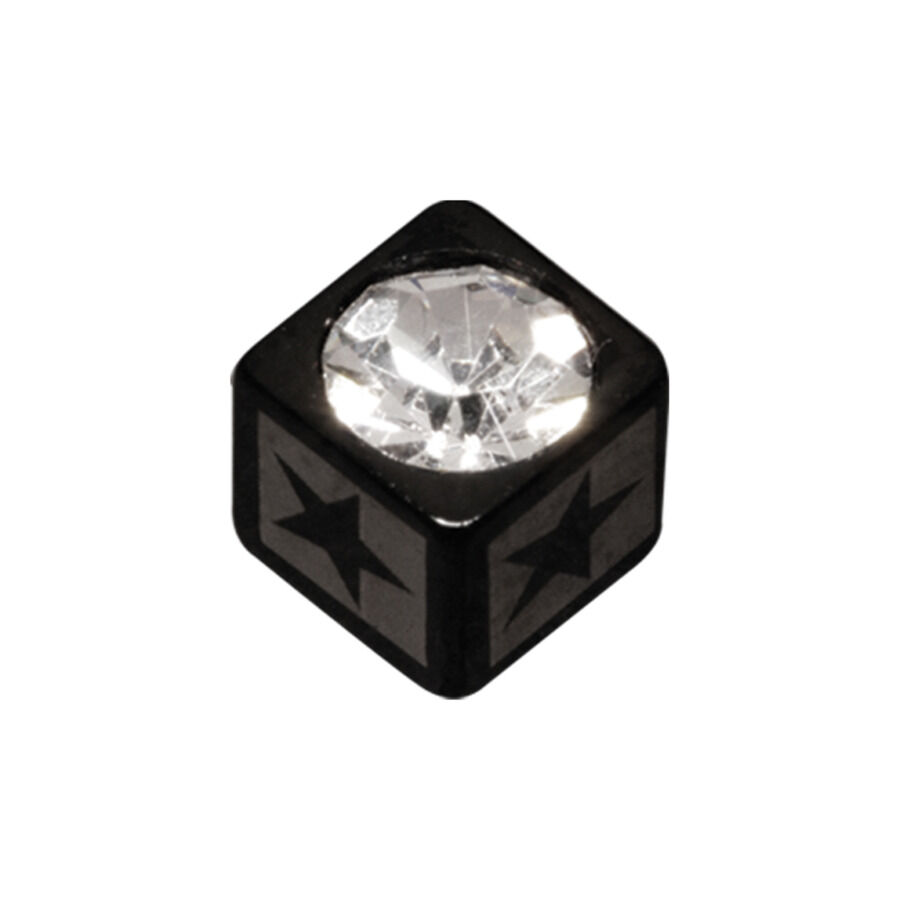 Schwarzer Cube mit klarem Kristall Schwarzer Chirurgenstahl-Cube mit klarem Kristall und Sternmuster