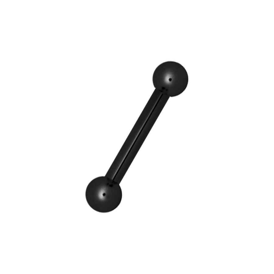 Schwarzes Barbell aus Chirurgenstahl Schwarzes Barbell aus Chirurgenstahl mit zwei Kugeln auf weißem Hintergrund
