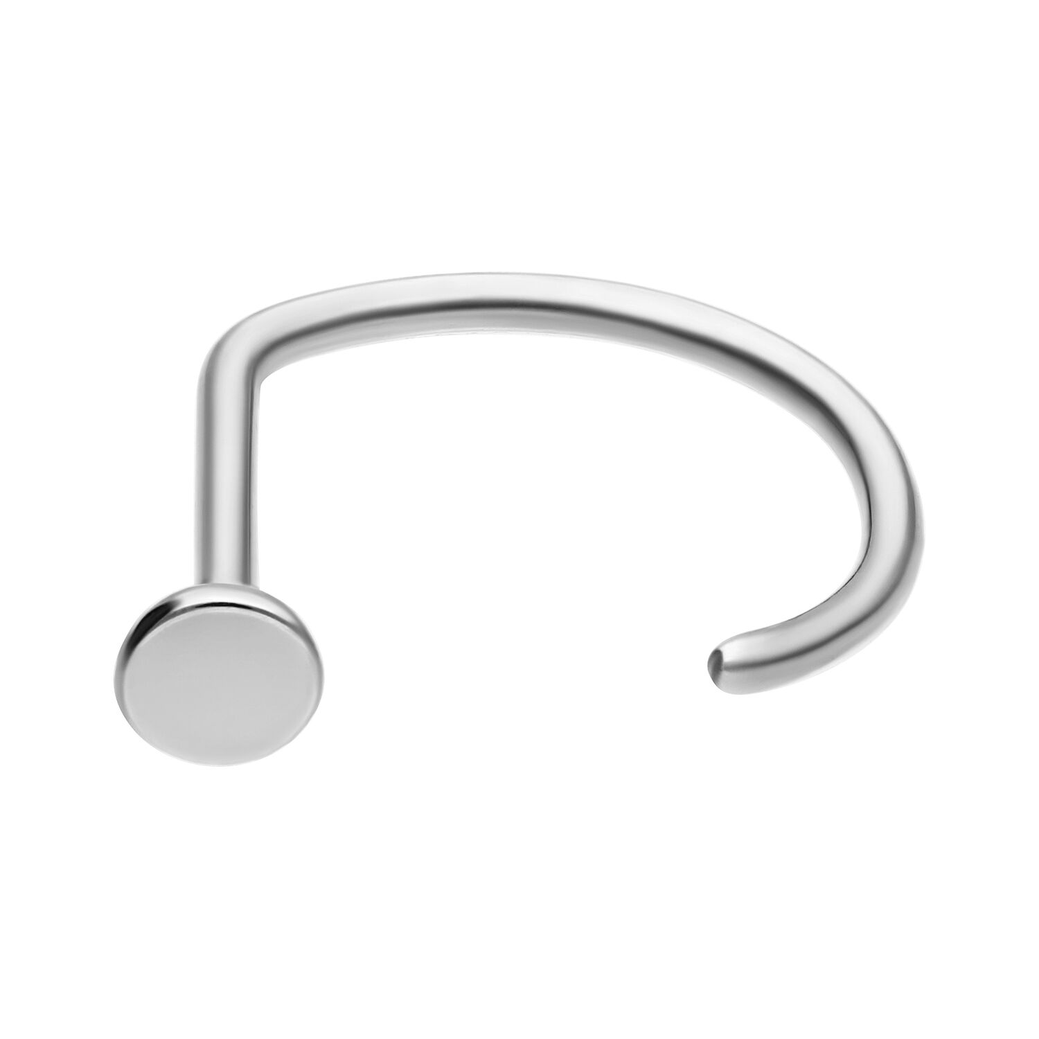 Nosestud Bent 1.0 mm Silber Nasenstecker Silberner Nosestud Bent Nasenstecker, 1.0 mm Stärke, 9.0 mm Durchmesser, auf weißem Hintergrund
