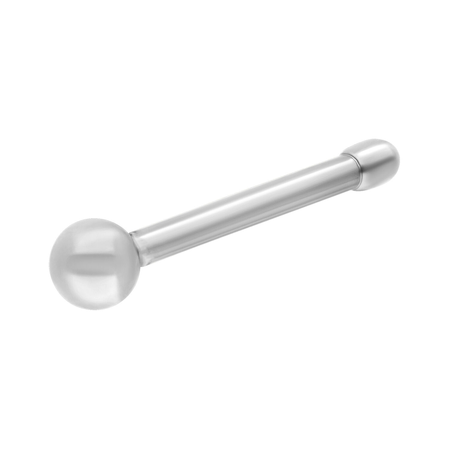 Silberner Nasenstecker mit kleiner Kugel Kleiner silberner Nasenstecker mit 2 mm Kugel auf weißem Hintergrund