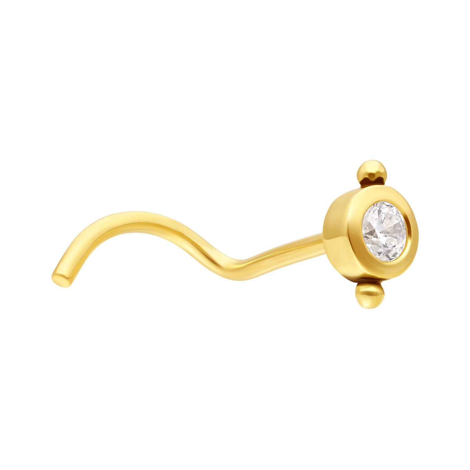 18K Gold Nasenstecker mit klarem Kristall Goldener Nasenstecker mit klarem Kristall auf weißem Hintergrund