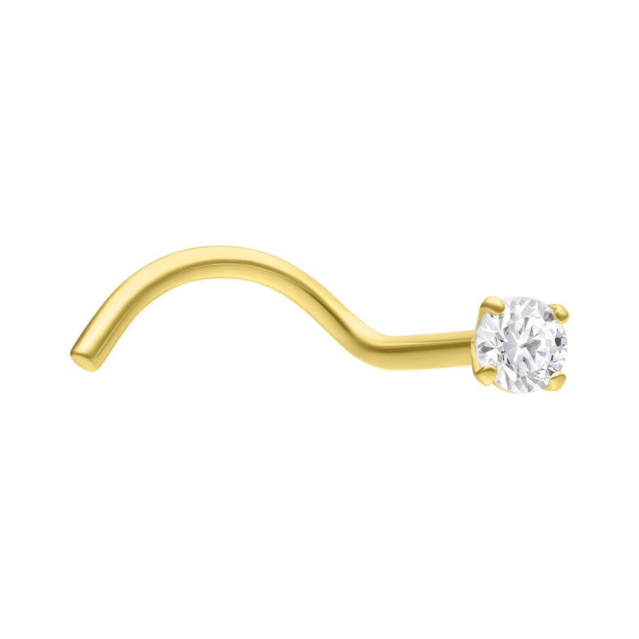 Goldener Nasenstecker mit klarem Zirkonia auf weißem Hintergrund
