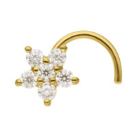 Goldener Nasenstecker mit blumenförmigem Moissanit-Design auf weißem Hintergrund