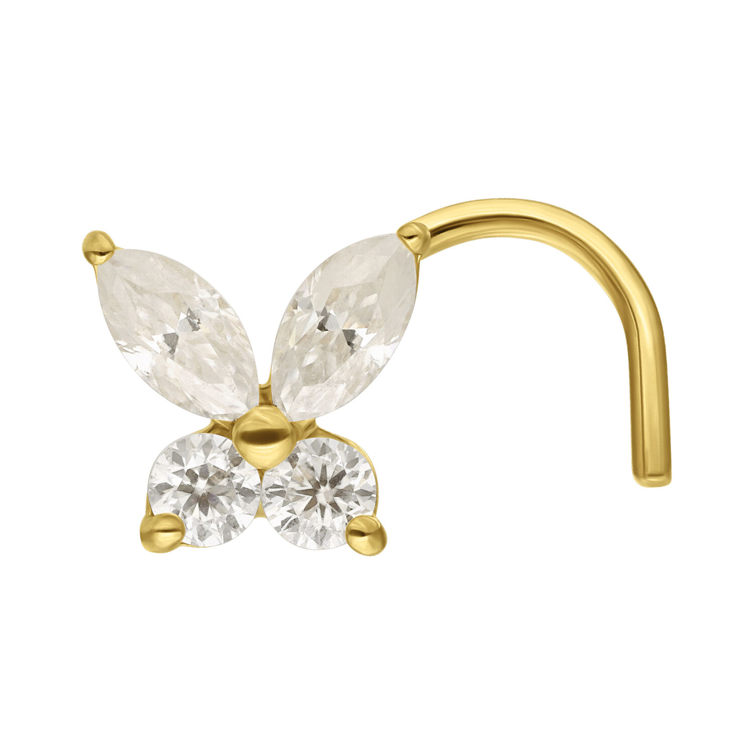 14K Gold Nasenstecker mit Moissanit-Schmetterling Goldener Nasenstecker mit kristallklarem Moissanit in Schmetterlingsform