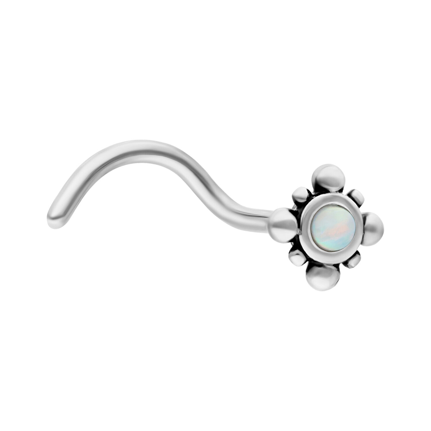 Oriental Opal Nasenstecker aus Chirurgenstahl Nasenstecker aus Chirurgenstahl mit weißem Opal auf weißem Hintergrund