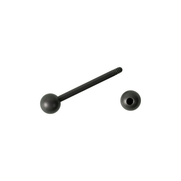 Titan Barbell in Graphit mit Außengewinde Graphitfarbener Titan Barbell mit Kugel und Außengewinde auf weißem Hintergrund