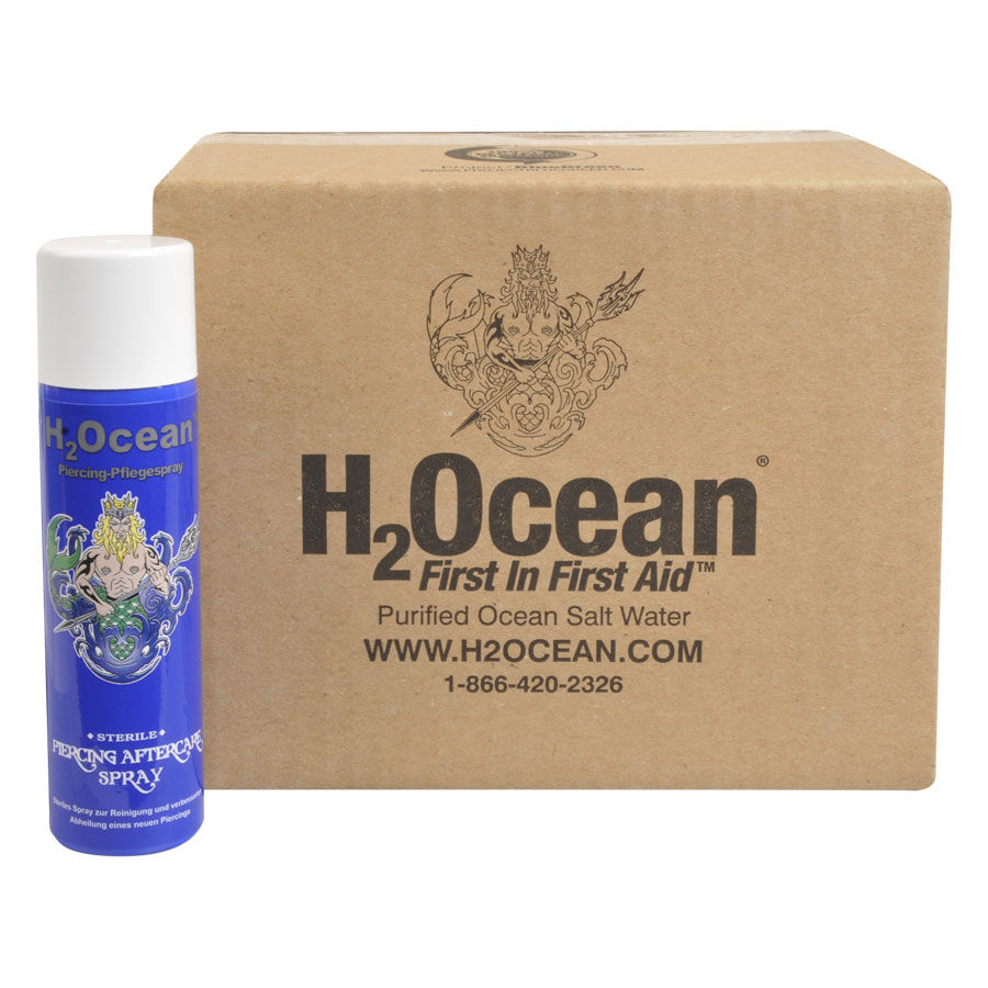 H2Ocean Piercing Pflege Spray 120 ml H2Ocean Piercing Pflegespray 120 ml vor braunem Karton