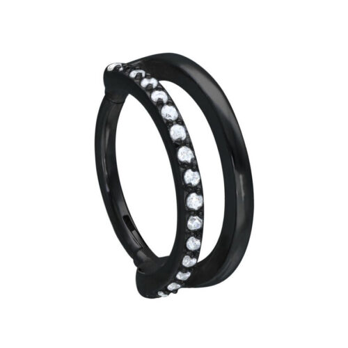 Schwarzer Piercingring mit Kristallen, 12,0 mm, auf weißem Hintergrund