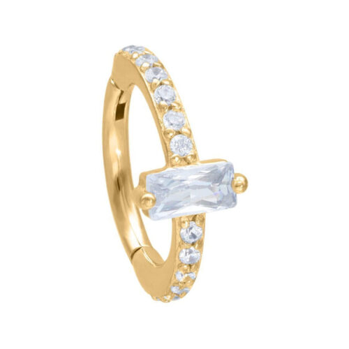 Goldener Piercingring mit klaren Kristallen, 12mm Innendurchmesser