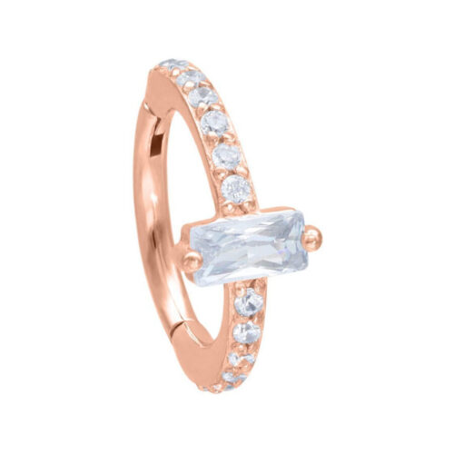 Roségoldener Piercingring mit klaren Kristallen und einem rechteckigen Stein, 12mm