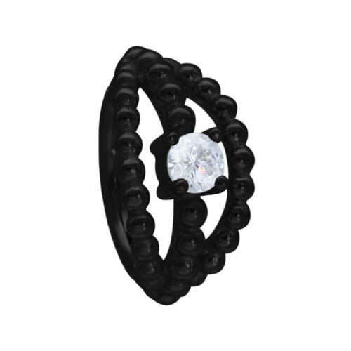 Schwarzer Piercingring mit Kristall, 12mm, auf weißem Hintergrund