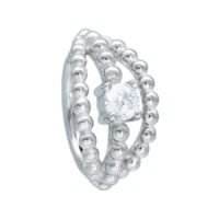 Silberner Royality Clicker mit Kristall Silberner Piercingring mit Kristall und Perlenstruktur auf weißem Hintergrund
