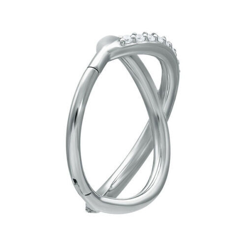 Silberner Infinity Crystal Clicker mit klaren Kristallen auf weißem Hintergrund