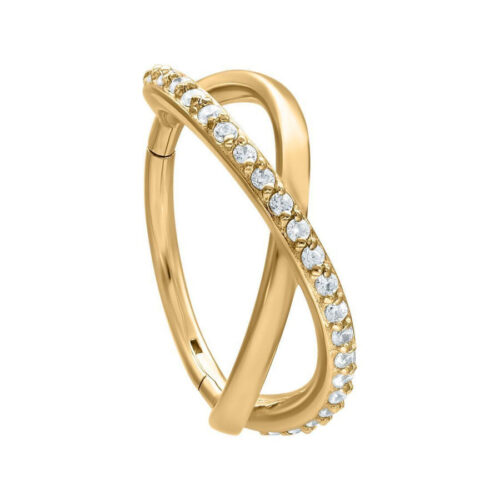 Goldener Infinity Crystal Clicker mit klaren Kristallen, 8.0 mm Innendurchmesser