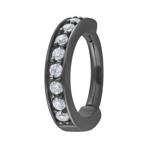 Schwarzer Chirurgenstahl Hinged Ring mit klaren Kristallen, 8 mm