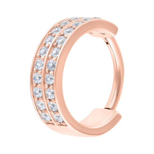 Roségoldener Hinged Ring mit doppelter Kristallreihe auf weißem Hintergrund